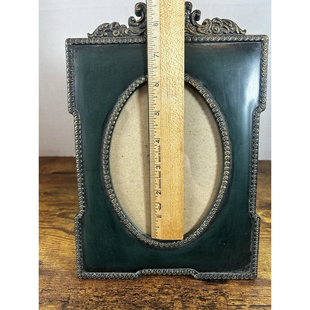 Vintage Ornate Green 5x7 Picture Frame Easel Gold Accent Taiwan Home Decor Photo